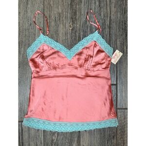 Gold Hawk Coral Cami Top Lace Trim Silk‎ Blend Sleeveless Blouse Tank Size L
